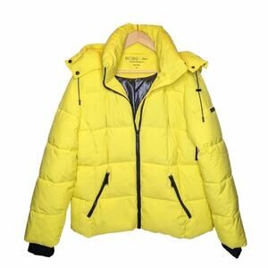 BCBGMaxAzria lemon yellow puffy coat hooded winter insulated size L